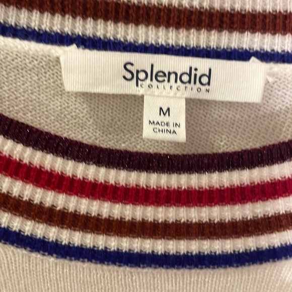 Splendid collections cream sweater with color accents at the neck - Picture 2 of 4